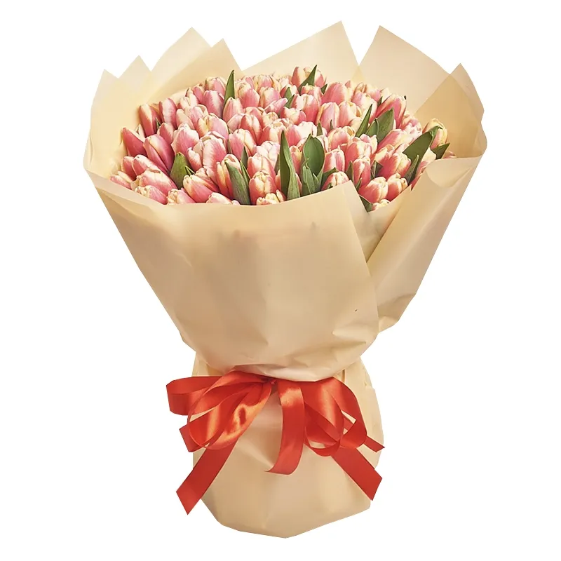 Букет из 101 бело-розового тюльпана