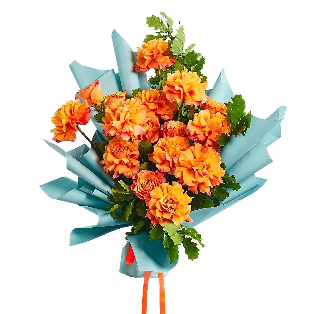 Букет из 13 вывернутых оранжевых роз