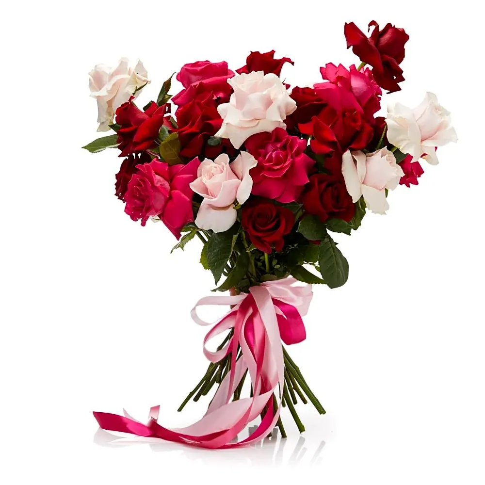 Букет из 25 разноцветных французских роз