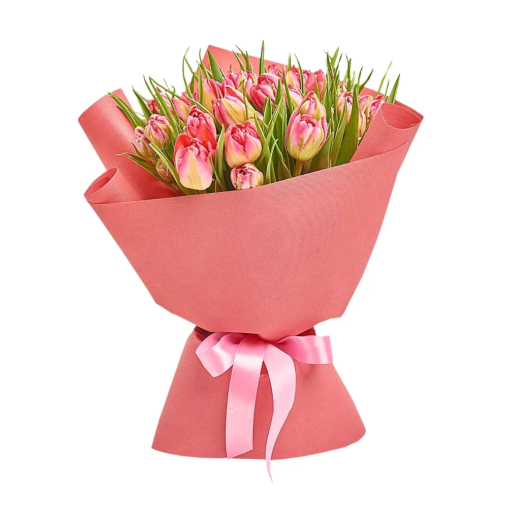 Букет из 35 пионовидных розовых тюльпанов