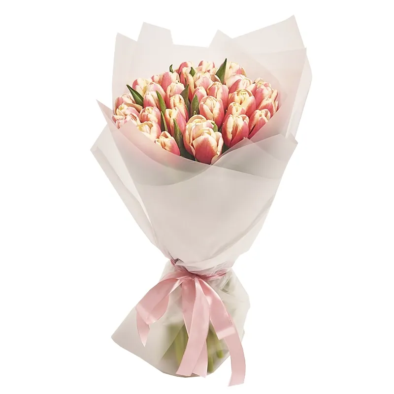 Букет из 35 тюльпанов бело-красных