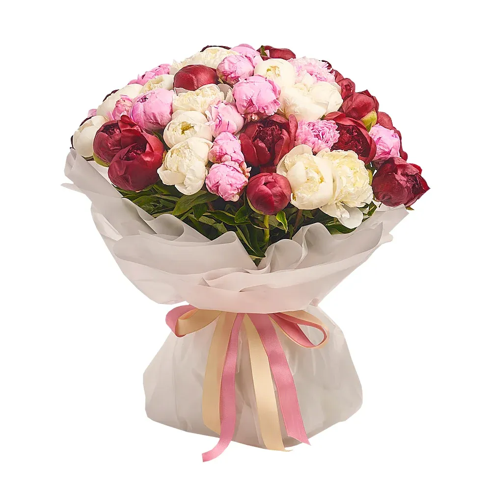Букет из 51 разноцветного пиона