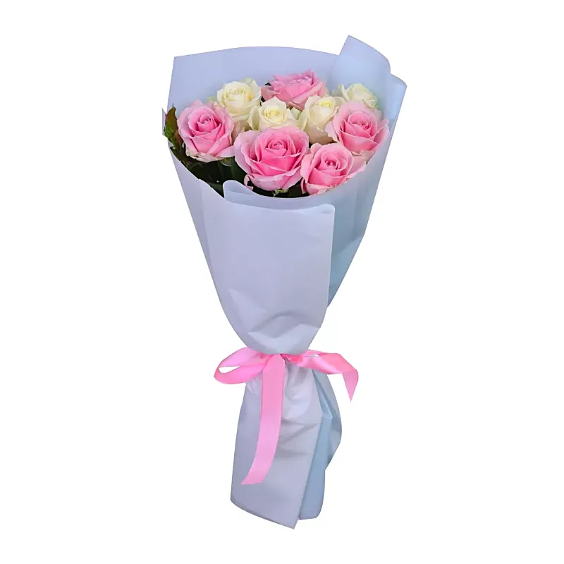 Букет из 9 белых и розовых роз