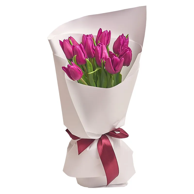 Букет из 15 фиолетовых тюльпанов