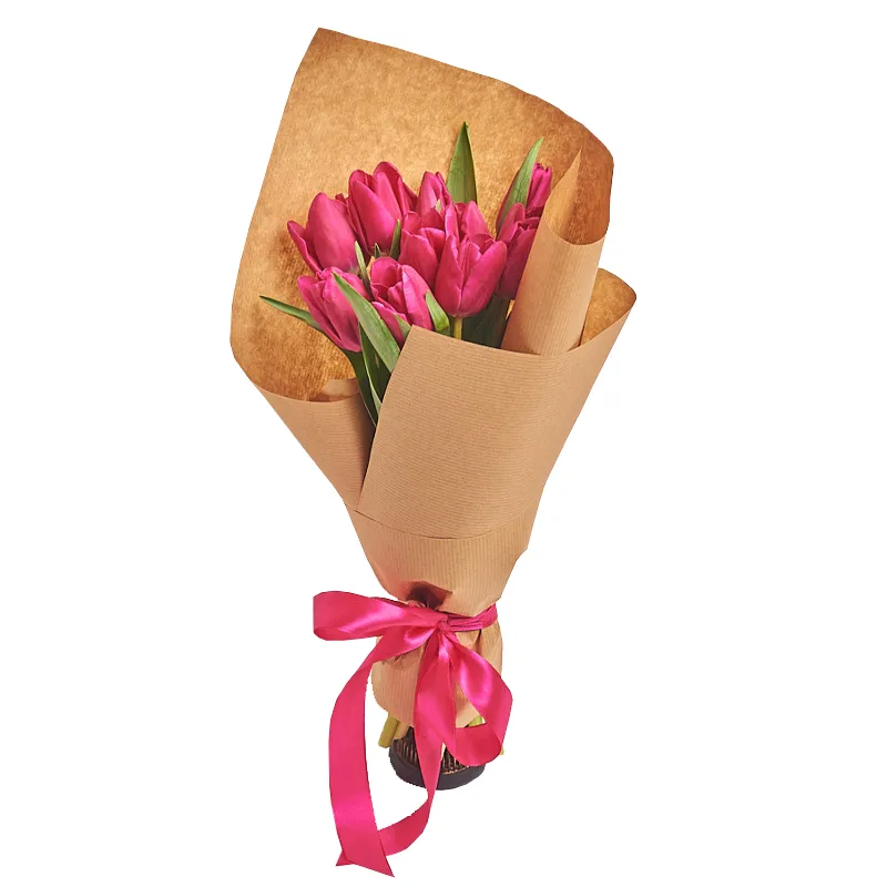 Букет из 15 фиолетовых тюльпанов