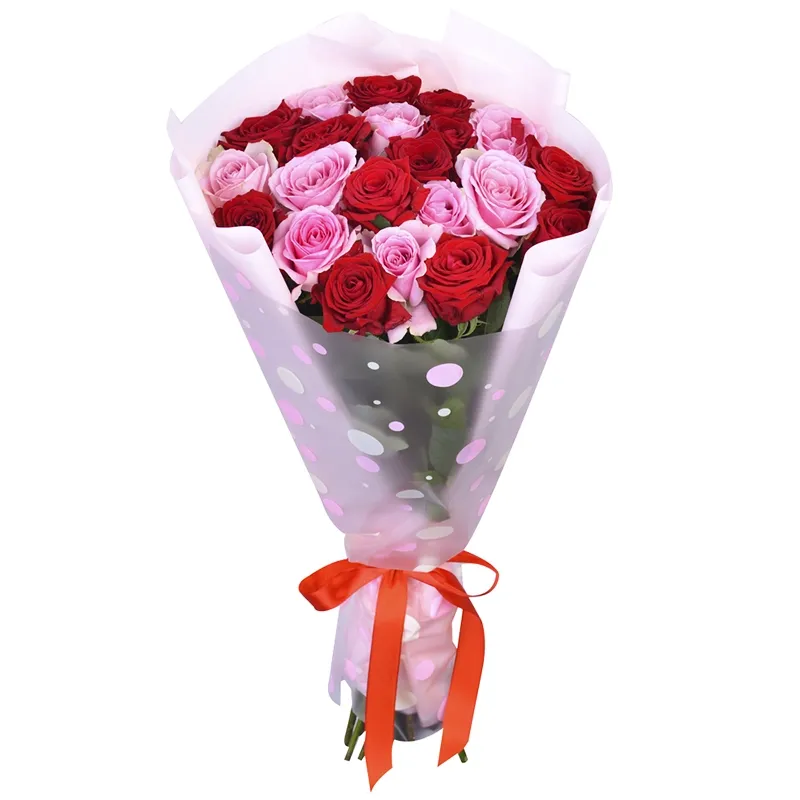 Букет из 21 красной и розовой розы (60 см)