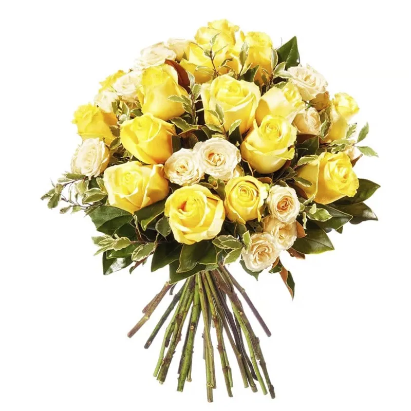 Букет из 25 желтых и кремовых роз